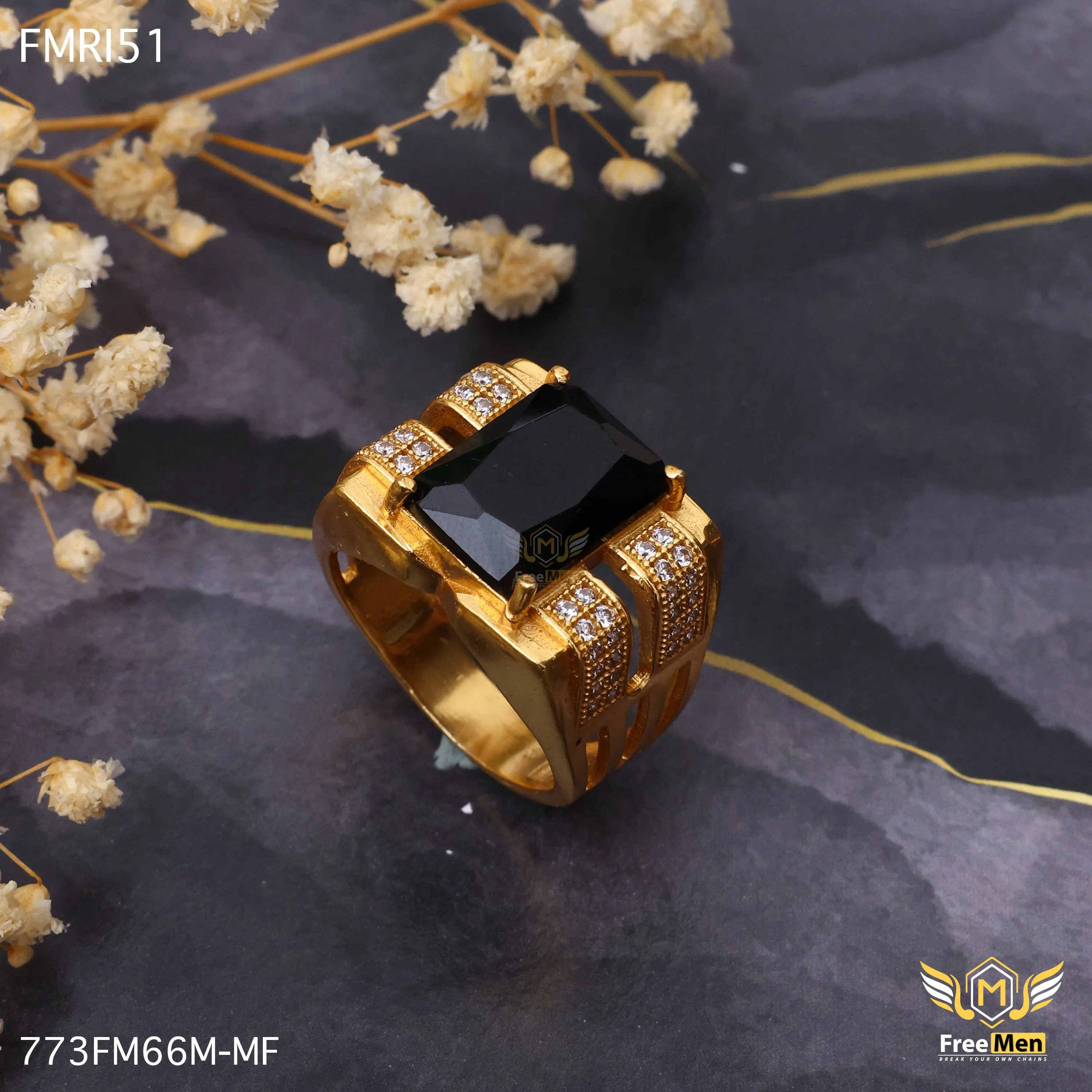 Fine Craft Unique Article Freemen Beautiful blacken AD blazing Golden Ring - FMRI51