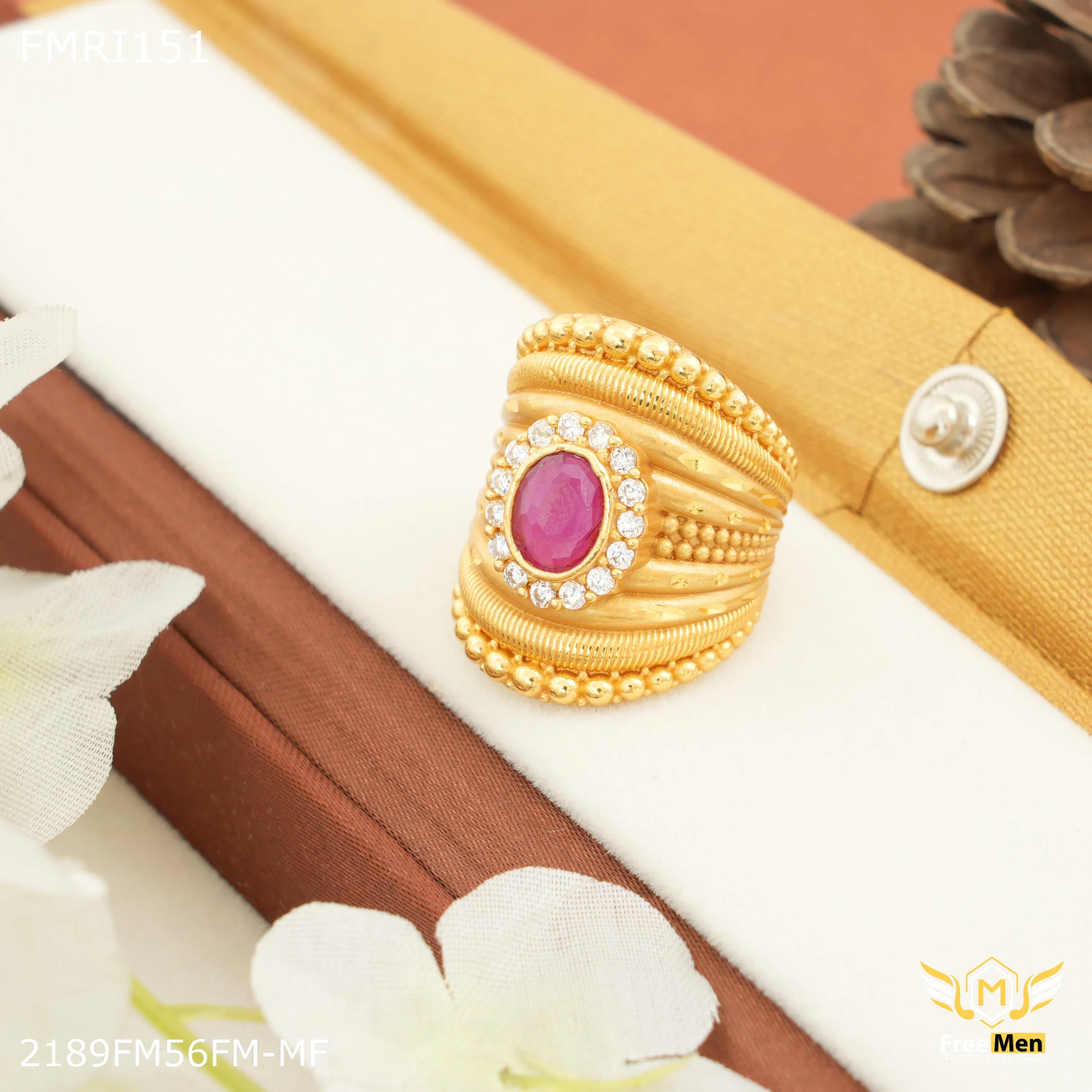Sweet Memory Freemen Long with Pink Stone AD design ring for men - FMRI151