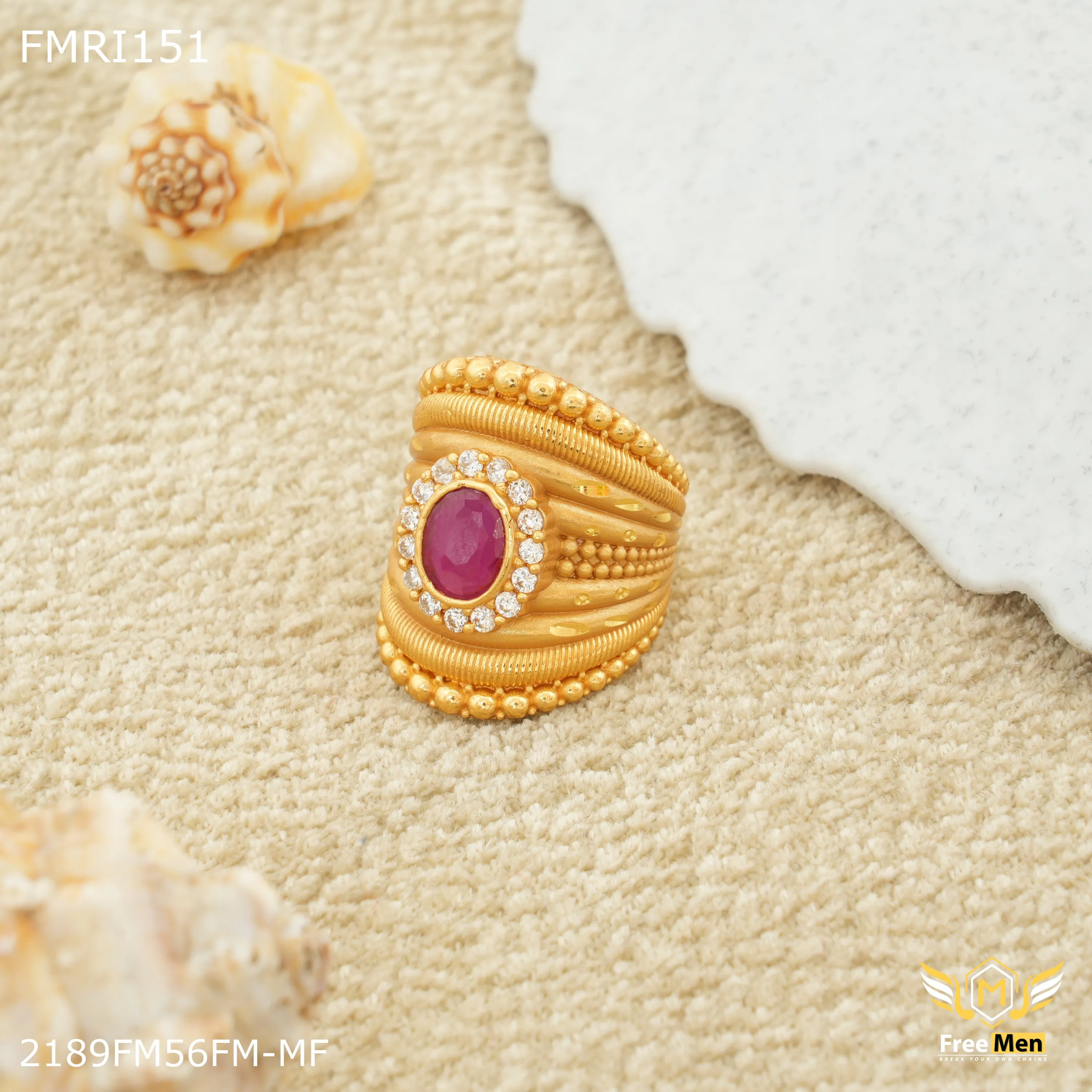 Unique Craft Freemen Long with Pink Stone AD design ring for men - FMRI151