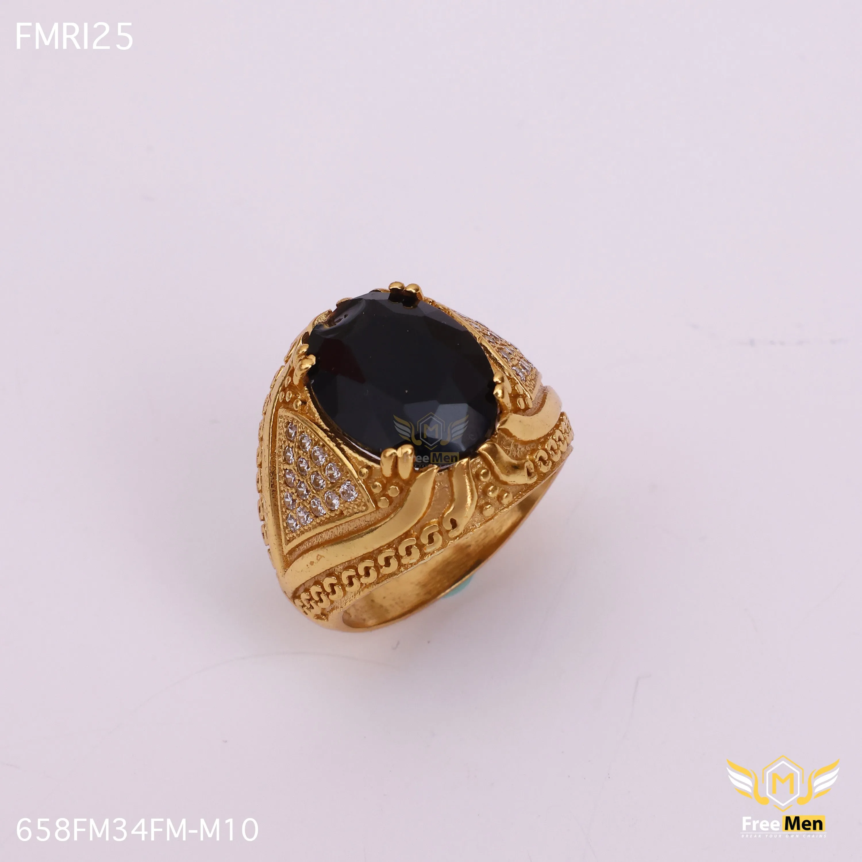 Freemen Oviform Black AD Design Golden Ring - FMRI25 Secure Article Handcrafted Embellishment