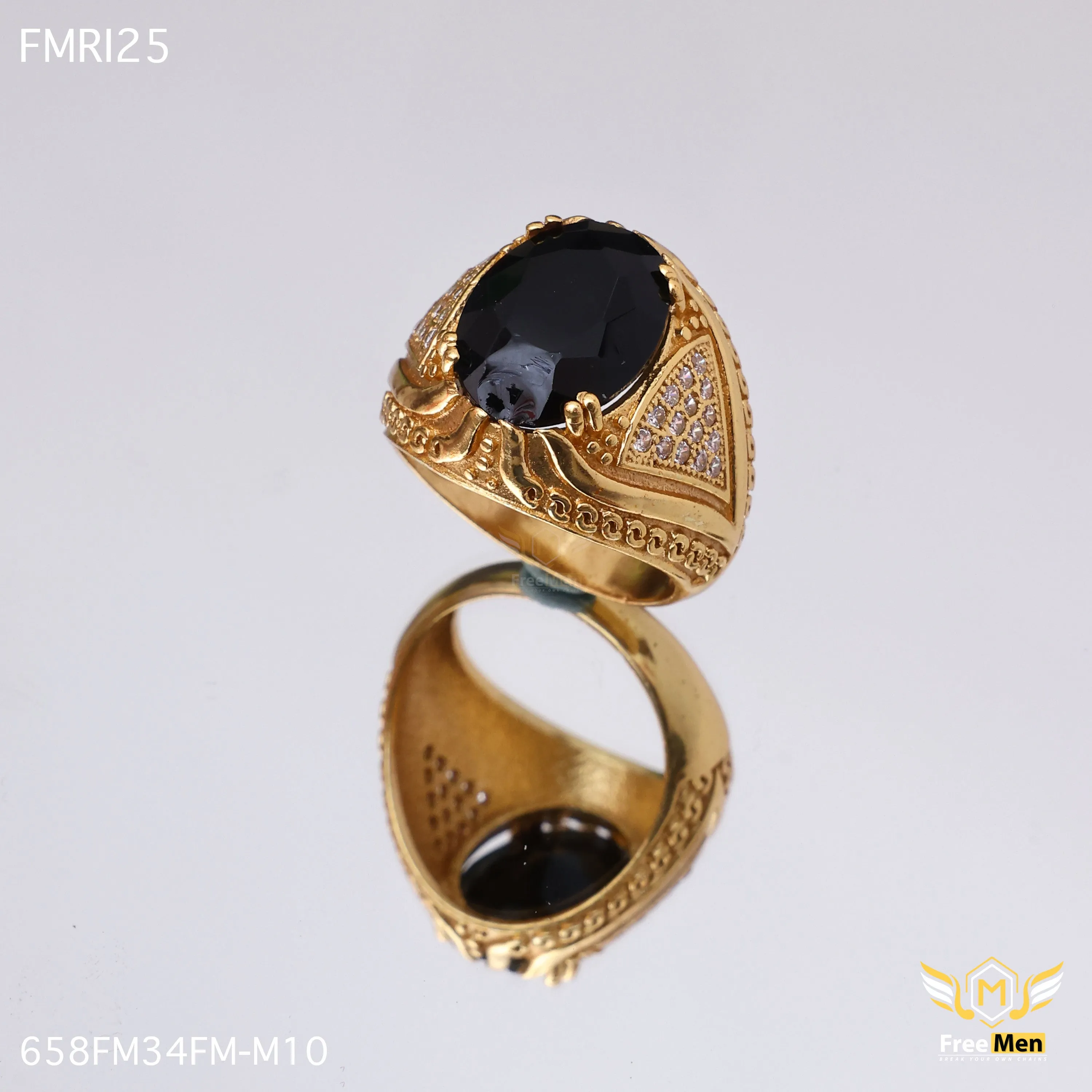 Freemen Oviform Black AD Design Golden Ring - FMRI25 Iconic Accessory