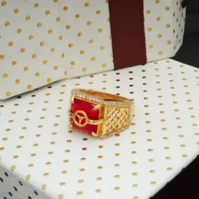 Secure Adornment Vintage Piece Freemen Star Design Red AD Nice Golden Ring  - FMRI16