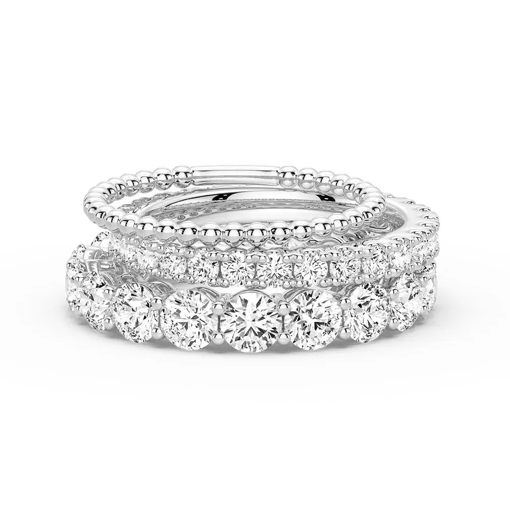 Gentle Radiance Exclusive Jewelry French Pave Round Cut Moissanite Eternity Bands with Simple Beaded Band Stacking Rings