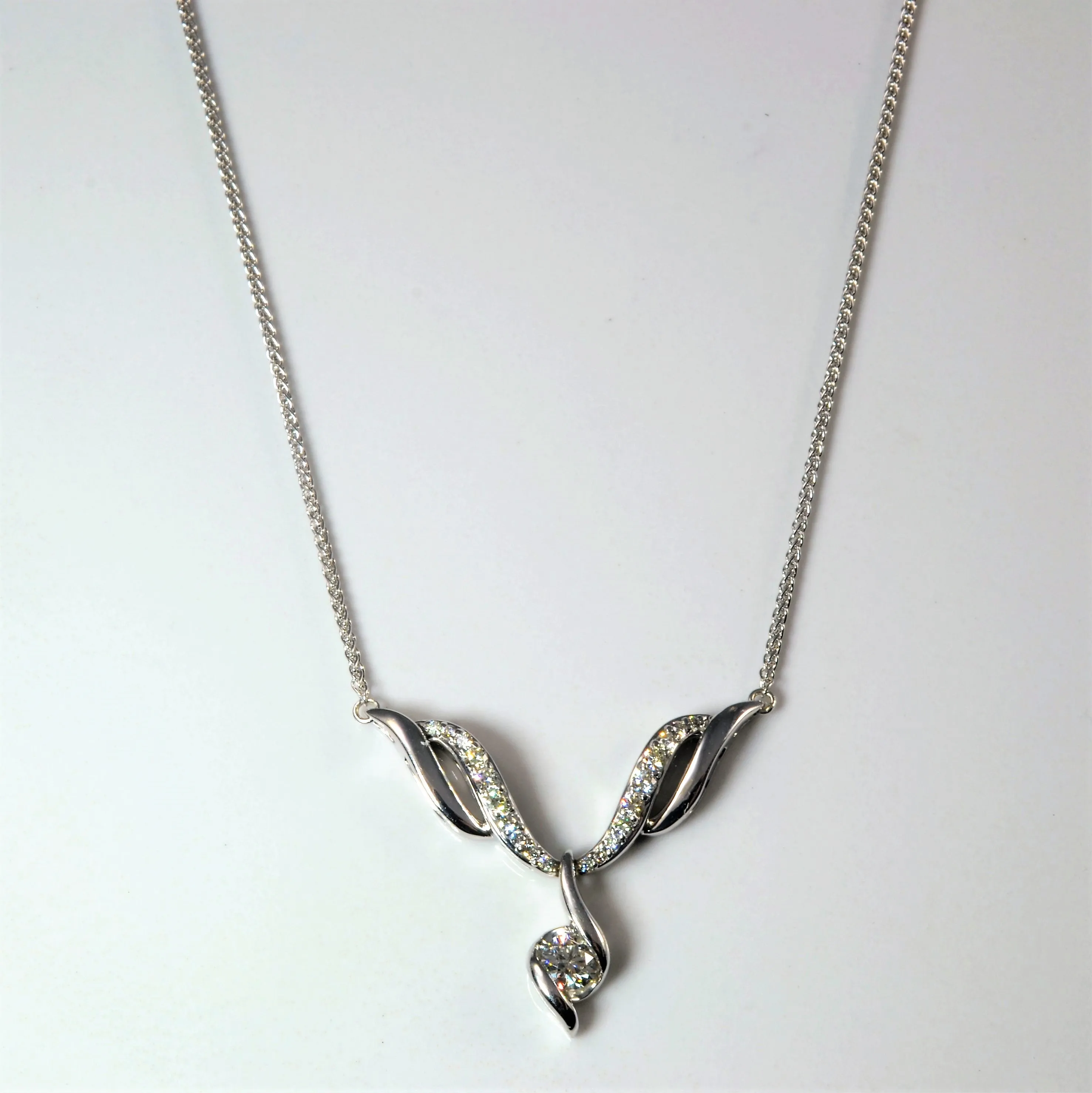 Subdued Sparkle Handcrafted Feel Diamond Twist Drop Plate Necklace | 0.46ctw | 17" |