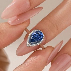 2.2Ct Halo Pear Cut Blue Stone Engagement Ring In Sterling Silver Seasonal Shine