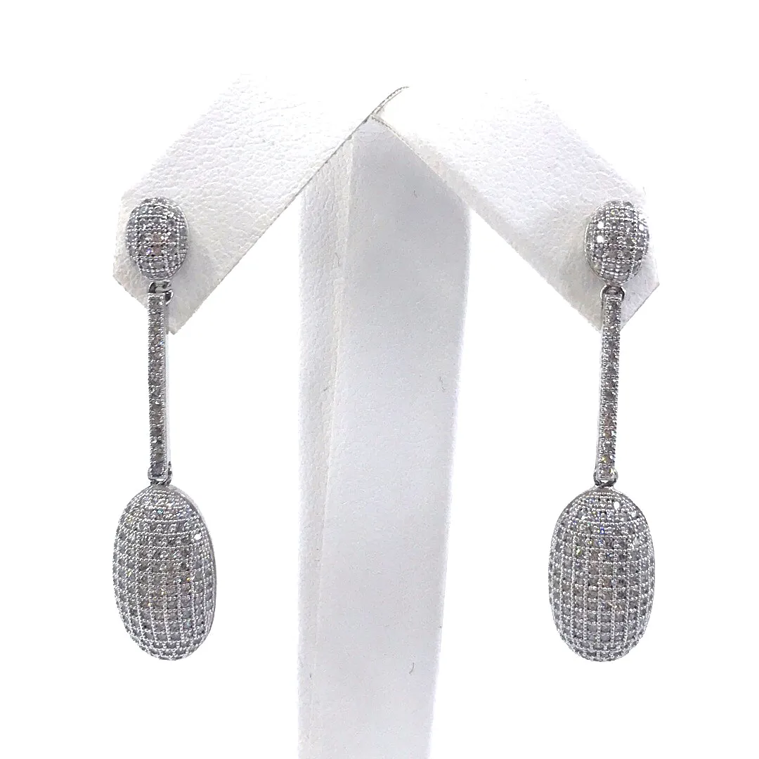 Sterling Silver Oval Micropave CZ Earrings Simple Accent Simple Product