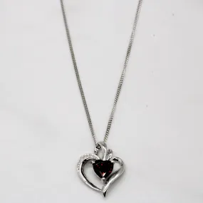 Garnet & Diamond Heart Shaped Necklace | 0.92ct, 0.01ctw | 17" | Statement Edge Sleek Edge