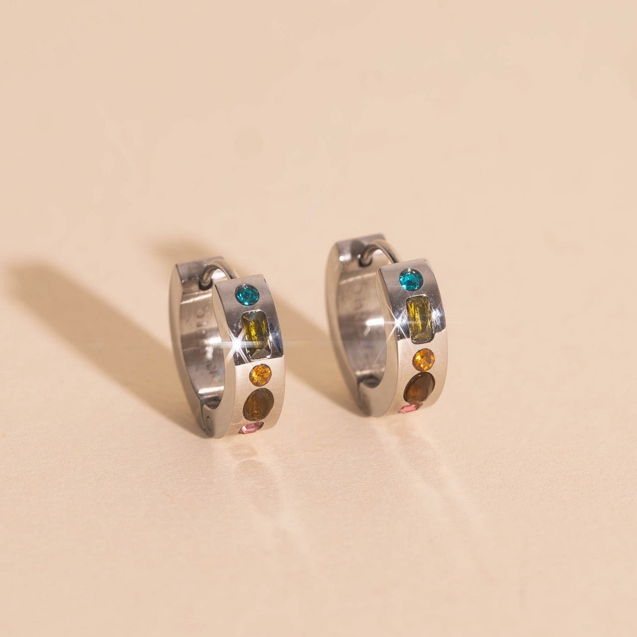 Gemstone Chunky Huggie Hoop Earrings Elegant Must-Have