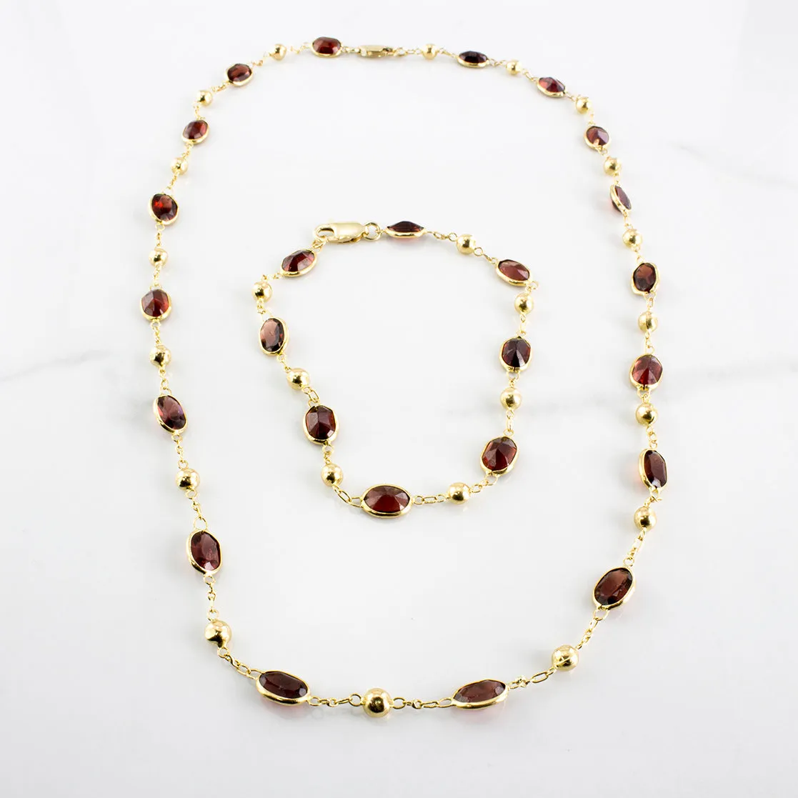 Modern Piece Oval Garnet Link Bracelet & Necklace Set | 21.25 ctw |