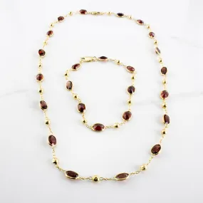 Modern Piece Oval Garnet Link Bracelet & Necklace Set | 21.25 ctw |