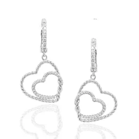 Rhodium Plated Sterling Silver CZ Double Heart Earring Decorative Accent