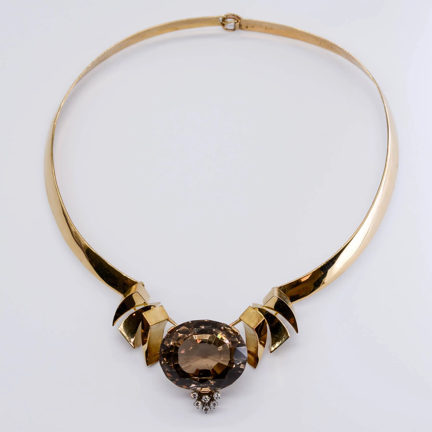 Trendy Sparkle Accent Detail Cavelti' Smokey Quartz and Diamond Cocktail Necklace | 60.0ctw, 0.25ctw |