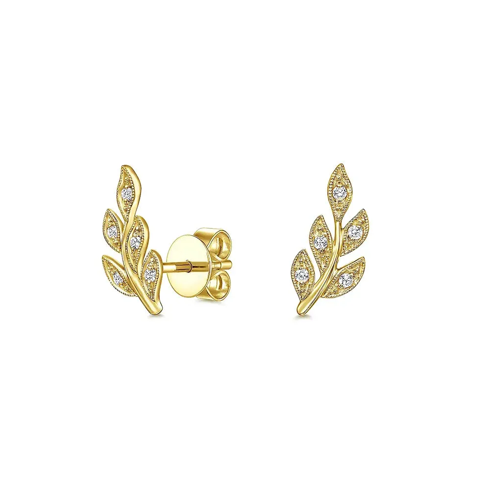 Couture Botanical Foliage Lab Grown Diamond Stud Earrings Birthday Style Evening Set