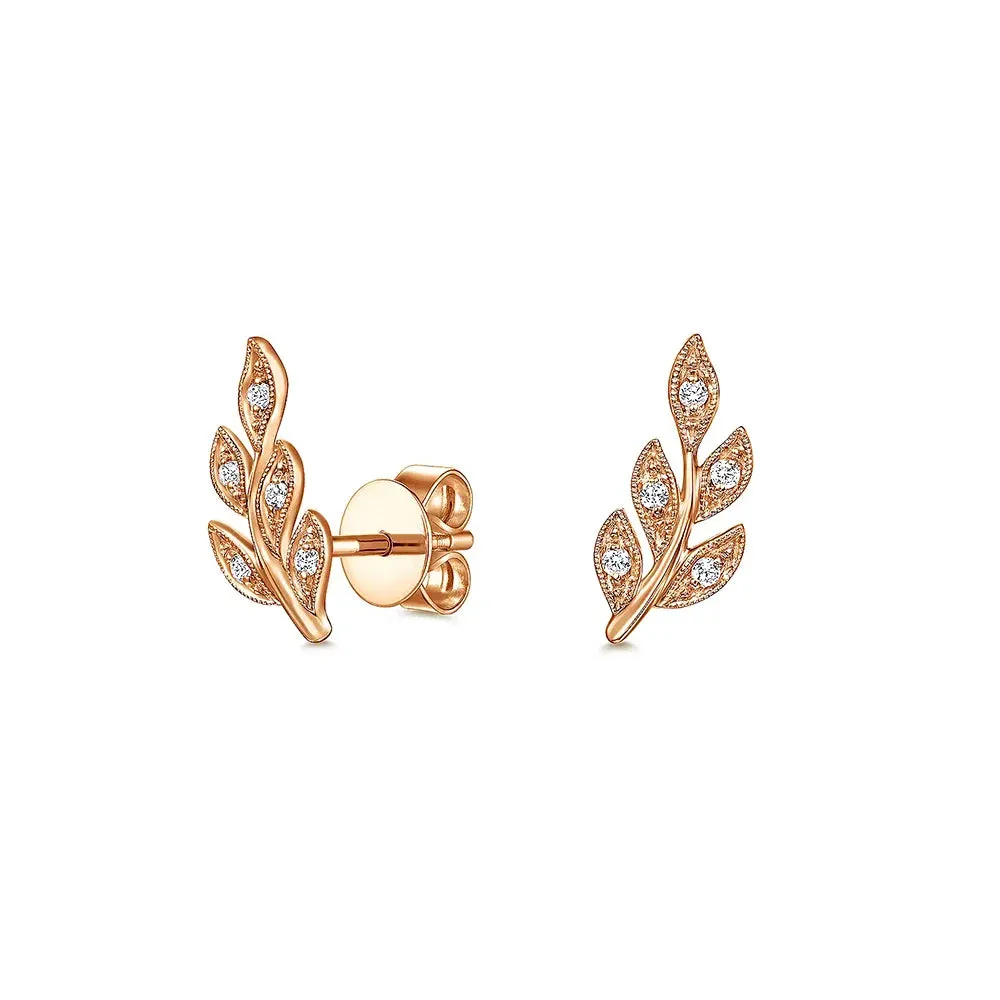 Elegant Snap Luxe Glow Couture Botanical Foliage Lab Grown Diamond Stud Earrings