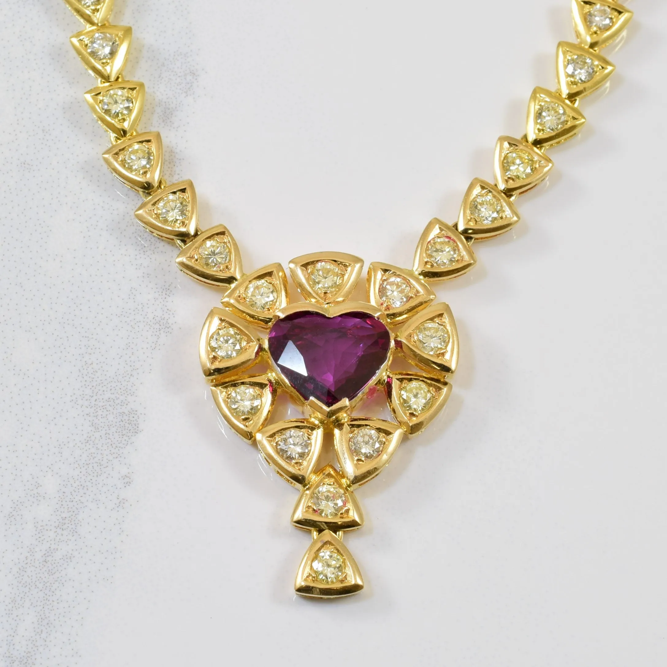 Vibrant Detail Artisan Accent Ornate Ruby Heart & Diamond Necklace | 1.08ct, 1.12ctw | 19.5 |
