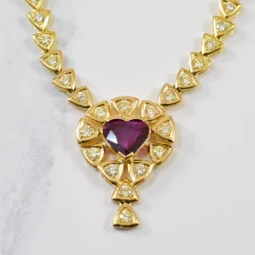 Vibrant Detail Artisan Accent Ornate Ruby Heart & Diamond Necklace | 1.08ct, 1.12ctw | 19.5 |