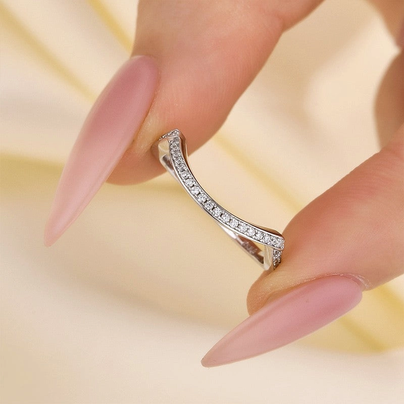 Stylish charm White Gold Curved Wedding Band In Sterling Silver