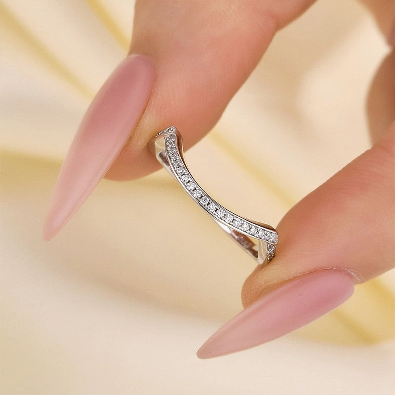 White Gold Curved Wedding Band In Sterling Silver Gift Appeal Sophisticated Finish