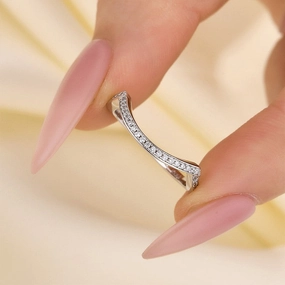 White Gold Curved Wedding Band In Sterling Silver Gift Appeal Sophisticated Finish