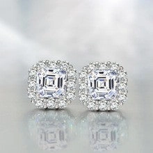 2.0Ct Asscher Cut Halo Stud Earrings In Sterling Silver For Wedding Party Effortless Accent Gleaming Craft