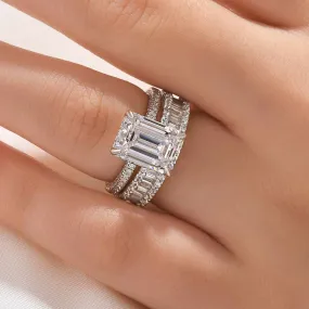 Personalized Gift 4.5Ct Emerald Cut Wedding Ring Set With Emerald Cut Wedding Band