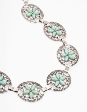 Silver Floral Ornate Boho Belt Subtle Detail