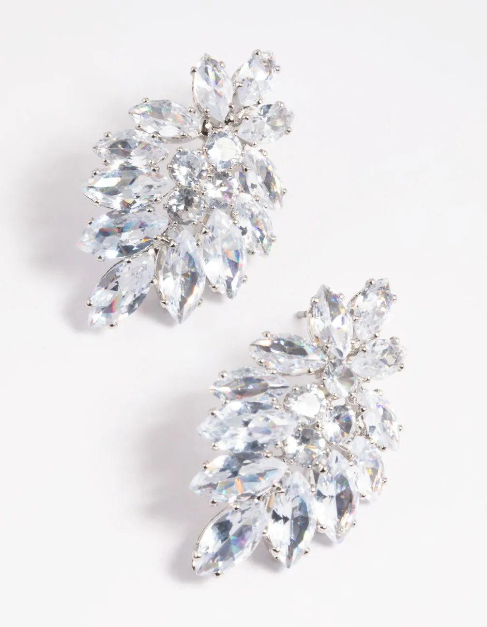 Autumn Style Shining Sparkle Silver Diamond Simulant Marquise Statement Earrings