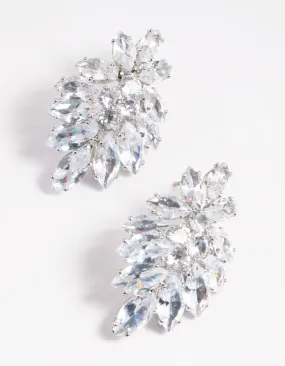 Autumn Style Shining Sparkle Silver Diamond Simulant Marquise Statement Earrings
