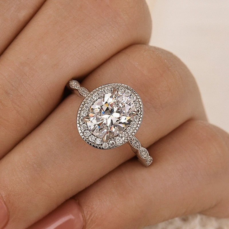 Halo 2.0Ct Oval Cut Vintage Engagement Ring In Sterling Silver Quick Fit Holiday Style