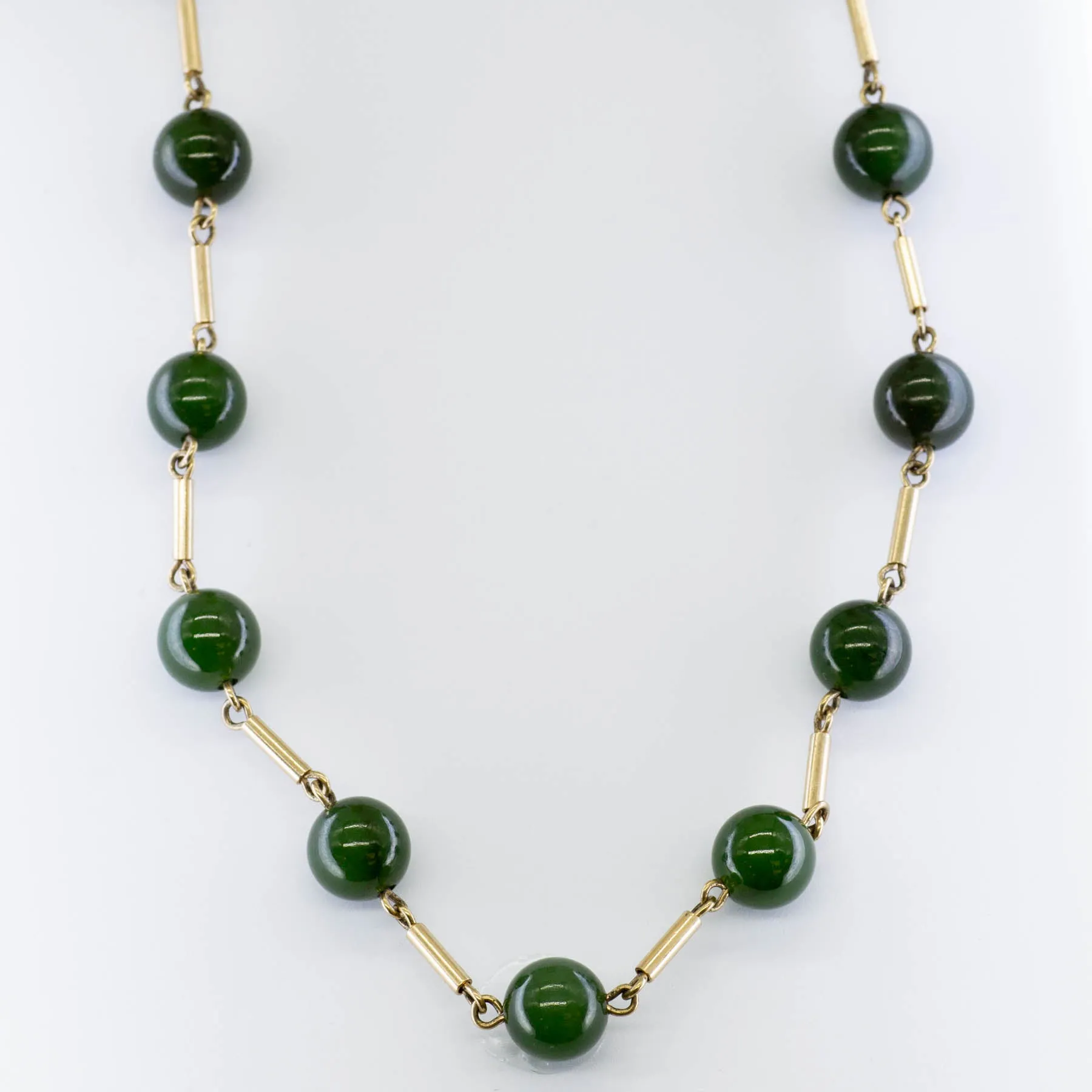 Timeless Shape Nephrite Jade Gold Chain | 180ctw | 25"|