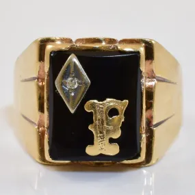 Black Onyx & Diamond Initial 'F' Ring | 4.00ct, 0.01ct | SZ 7.75 | Understated Form