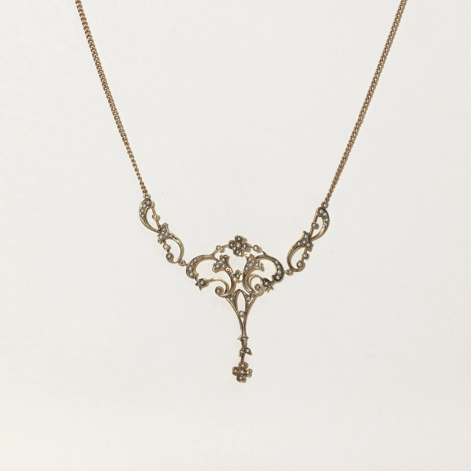 Antique Pearl Ornate Pendant Necklace | 18" | Casual Pair