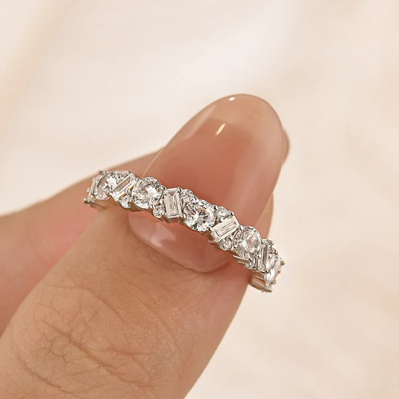 Louily Yellow Gold Round Cut & Emerald Cut Wedding Band In Sterling Silver Exclusive Touch