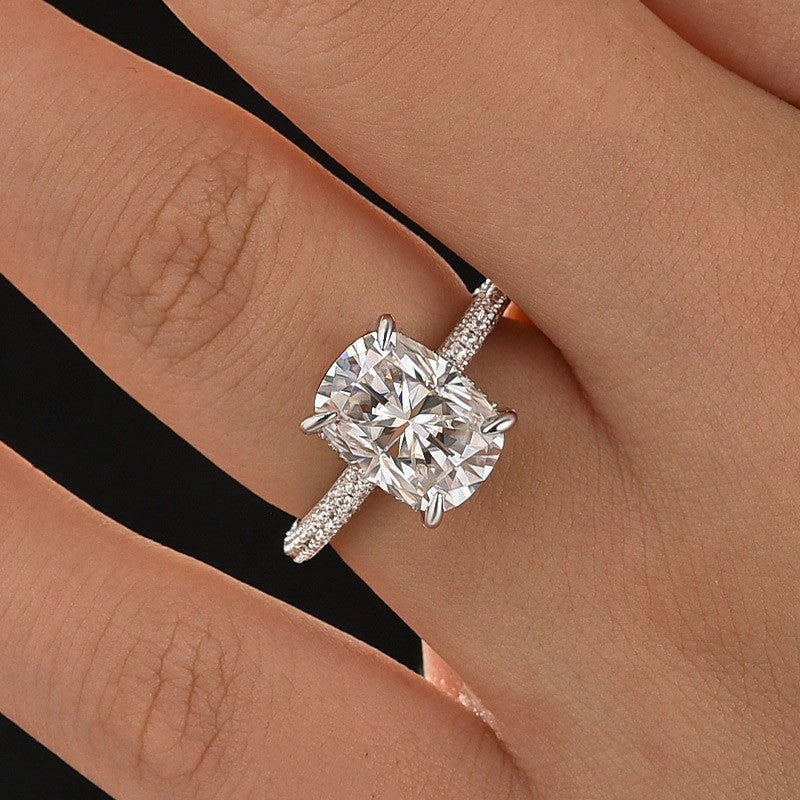 Moissanite 4.0Ct Cushion Cut White Gold Moissanite Diamond Engagement Ring Refined Piece