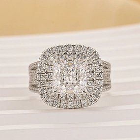 Shiny Texture 2.0Ct Princess Cut Double Halo Split Shank Engagement Ring In Sterling Silver