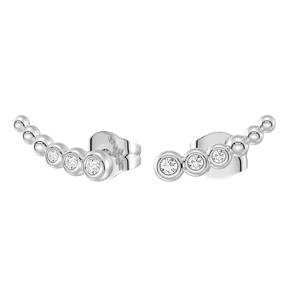 Bright Finish Exclusive Shine Moonlit Embrace Curved Bead Stud Earrings with Lab?Grown Diamonds
