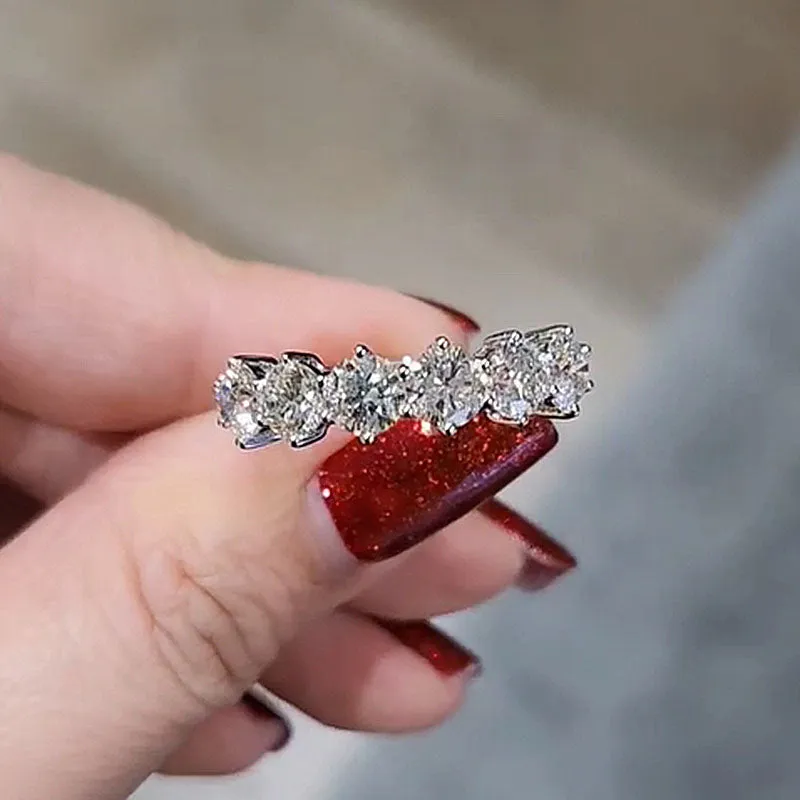 Louily Unique Half Round Cut Women's Wedding Band Starry Night