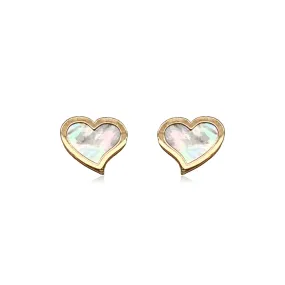 Luxurious Style 14k Gold Mother of Pearl Heart Stud Earrings
