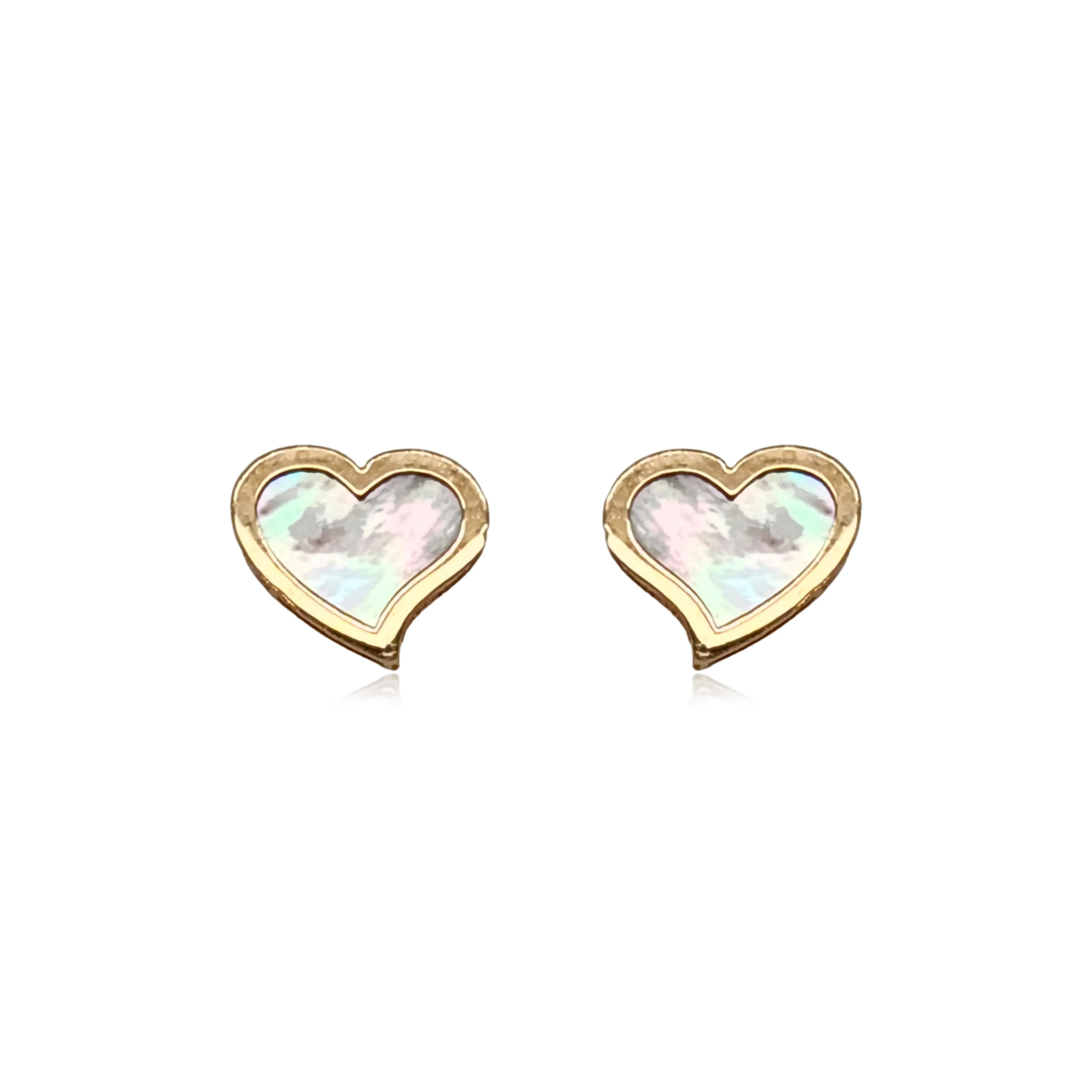 Luxurious Style 14k Gold Mother of Pearl Heart Stud Earrings