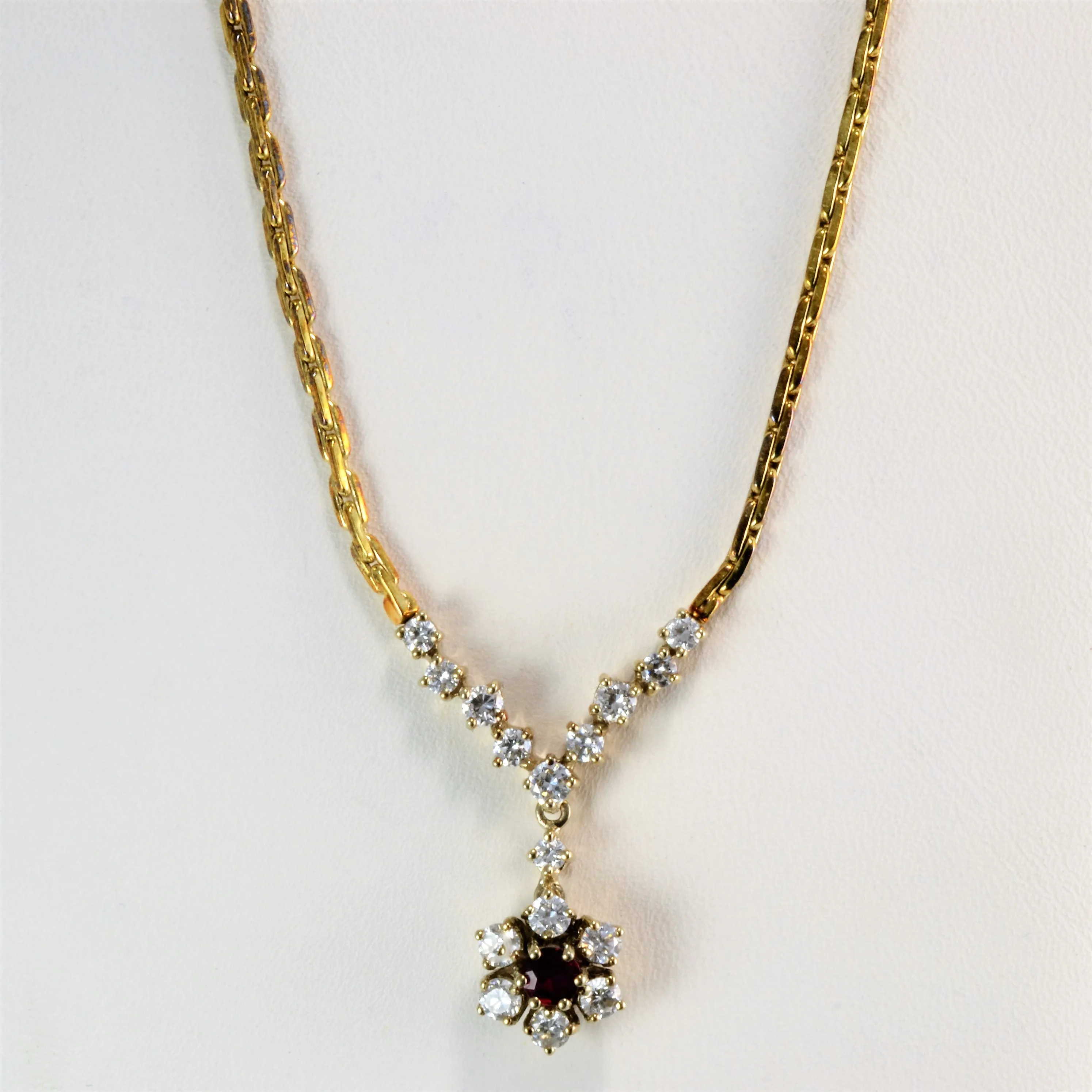 Comfort Design Glistening Piece Classic Diamond & Ruby Cocktail Necklace | 0.90 ctw, 18''|