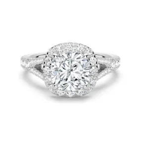 Cushion Cut Split Shank Moissanite Halo Engagement Ring investment piece Season Ready
