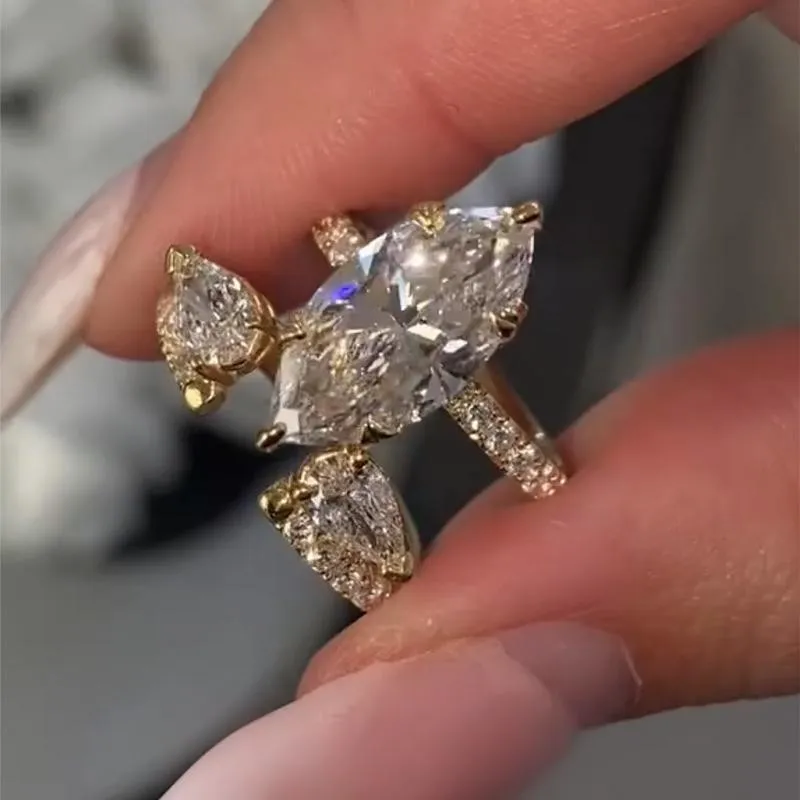 Stylish Line Party Favorite Unique 4.0Ct Marquise Cut Insert Wedding Ring Set For Women In Sterling Silver