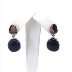 Large Accent Creative Accessory Rhodium Plated Sterling Silver Blue Stone Earrings