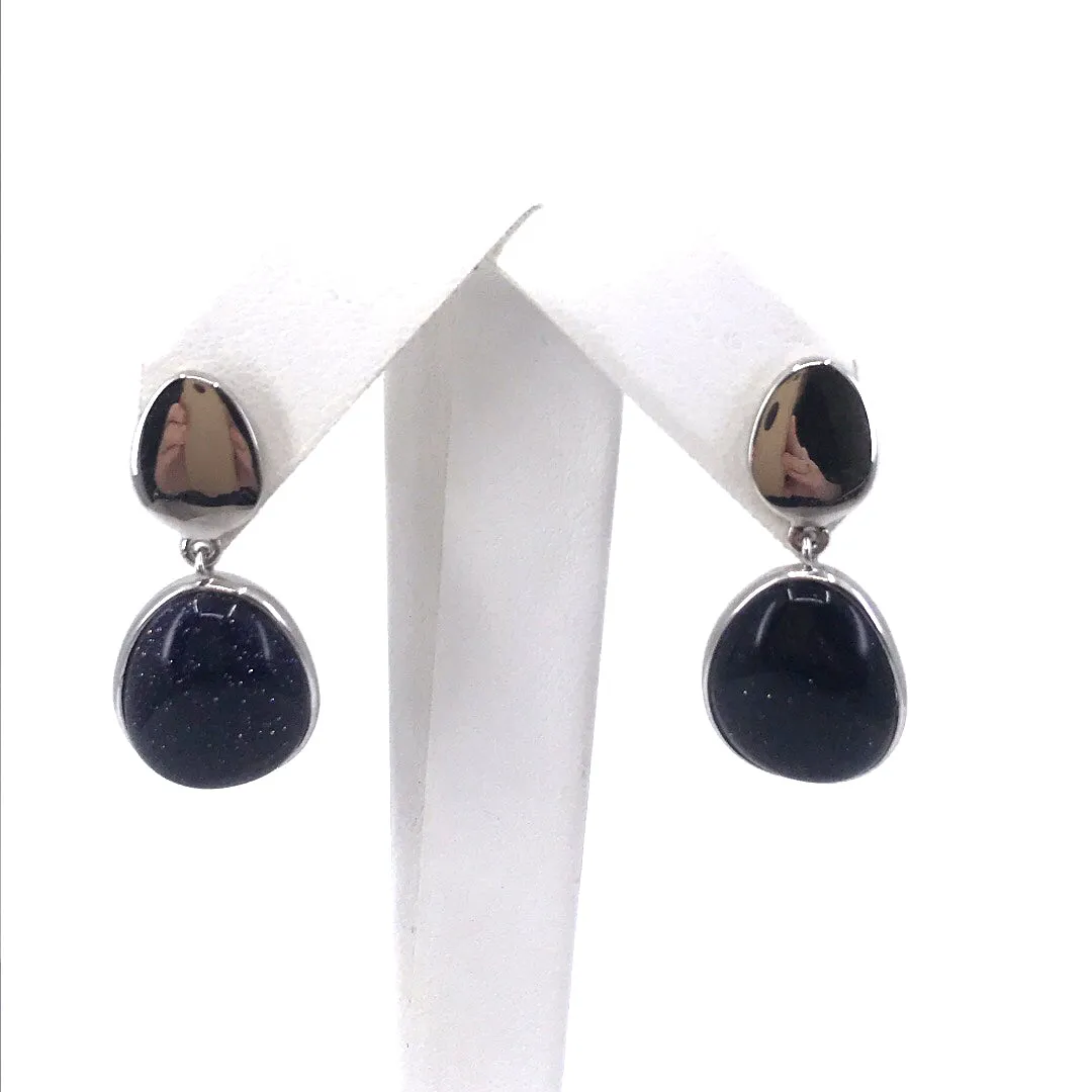 Large Accent Creative Accessory Rhodium Plated Sterling Silver Blue Stone Earrings