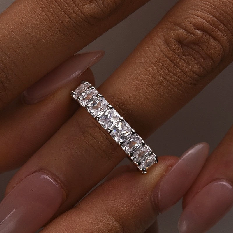 Cozy Layers Gloss Accent 3.0Ct Radiant Cut Half Wedding Band Travel Ring In Sterling Silver