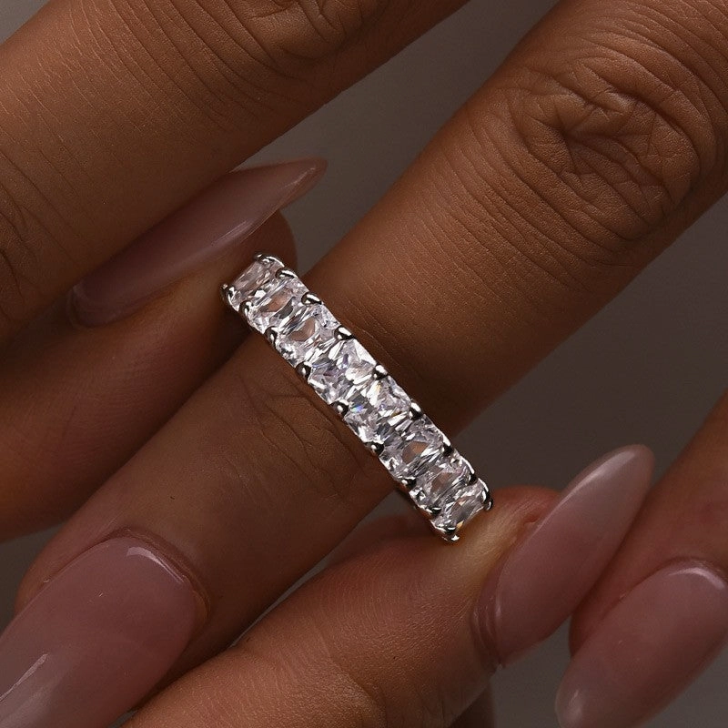 3.0Ct Radiant Cut Half Wedding Band Travel Ring In Sterling Silver Bold Charm Formal Wear