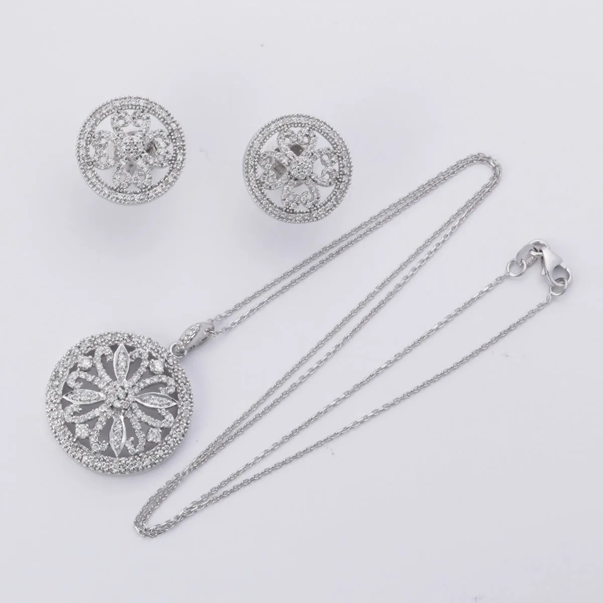 Wedding Ensemble 14k White Gold Diamond Necklace and Earring Set | 1.61ctw | 17"