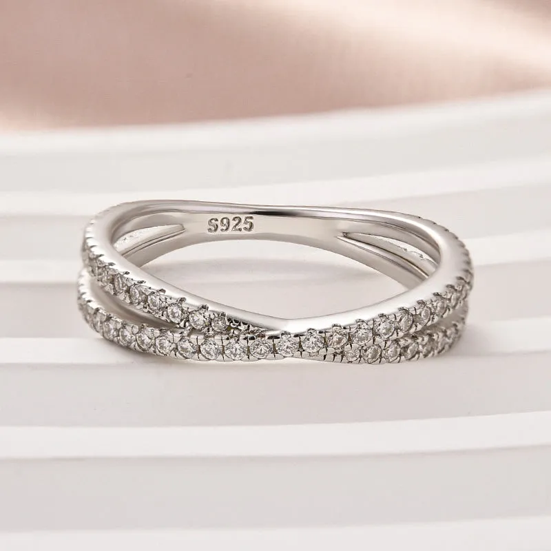 Louily Moissanite 2.0 Ct X Criss Cross Wedding Band Delicate Pair