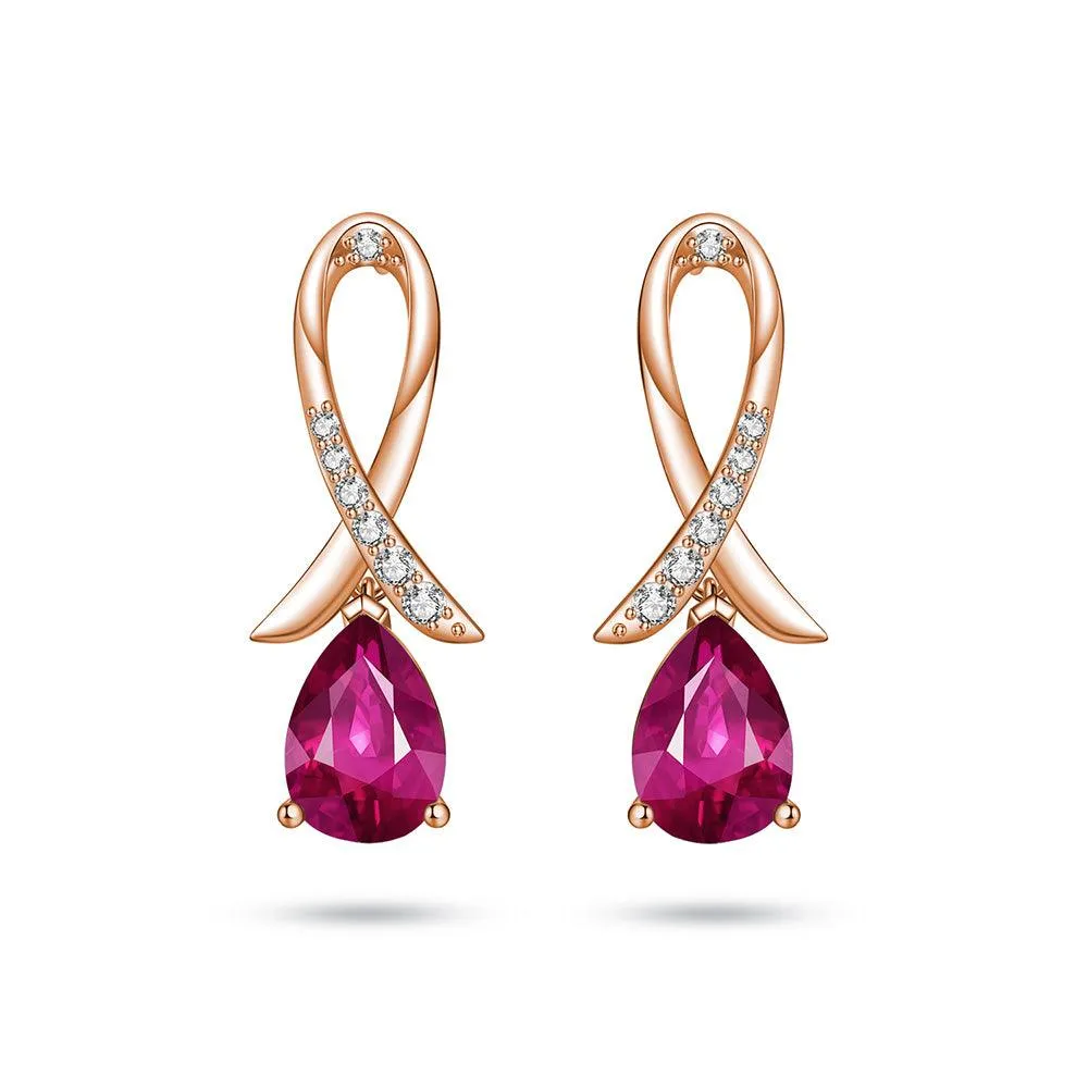 Premium Accent Luxury Highlight "You Are Supported And Protected" Pink Sapphire Earrings With Pav?? Ribbon
