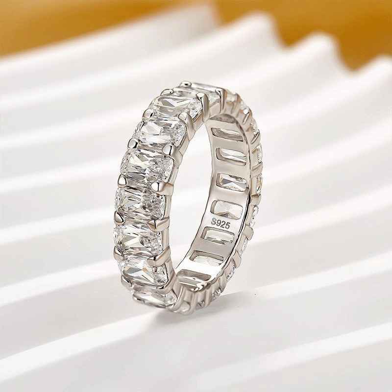 Lush Accent 7.5Ct Cushion Cut Eternity Wedding Band In Sterling Silver